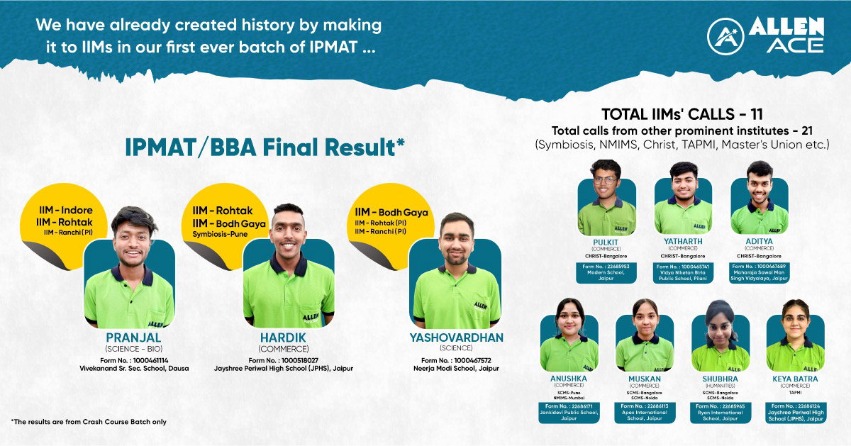 ALLEN ACE Jaipur IPMAT and BBA Final Result